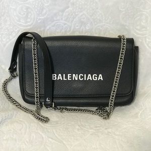 Balenciaga Evreryday Chain Wallet Black Leather